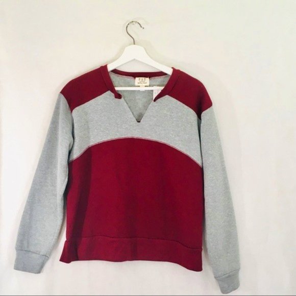 PST by Project Social T Sweatshirt Comfy Cozy Bunny Soft Maroon Grey Color Block - Picture 2 of 9